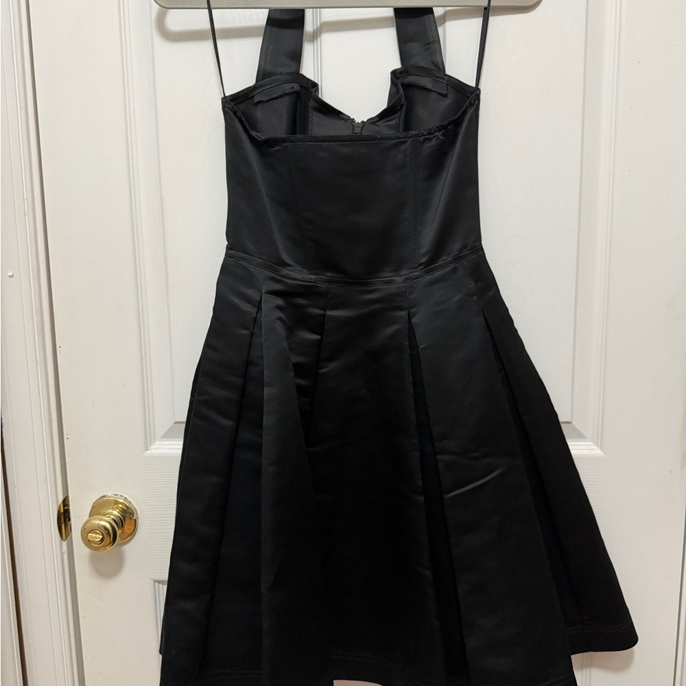 VINTAGE DKNY Black 100% Silk Zip-Front Corset Style Pleated A-Line Dress - Picture 6 of 7